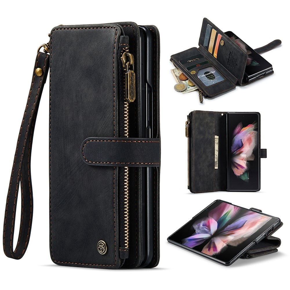 Samsung Galaxy Z Fold 3 Zipper Wallet Book Cover Black