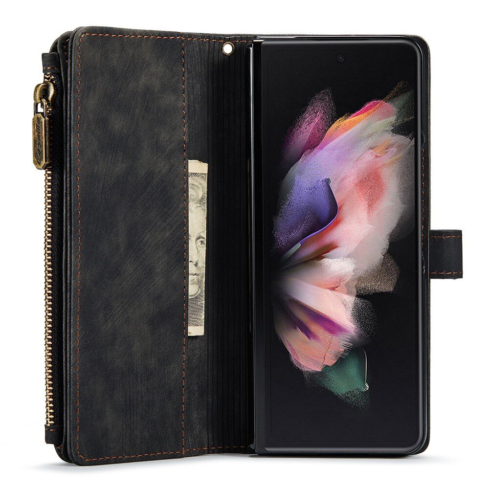 Samsung Galaxy Z Fold 3 Zipper Wallet Book Cover Black