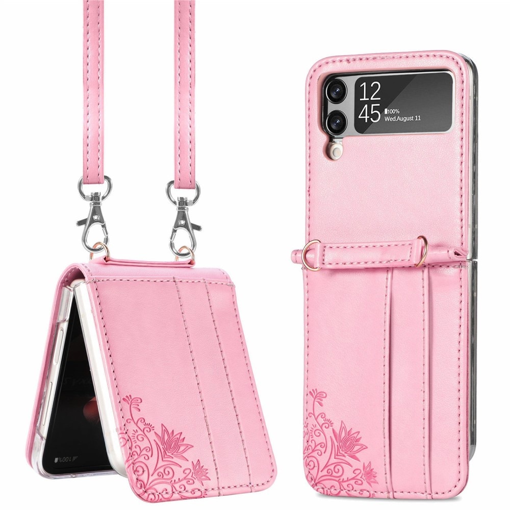 Samsung Galaxy Z Flip 4 Leather Cover Imprinted Butterflies Pink
