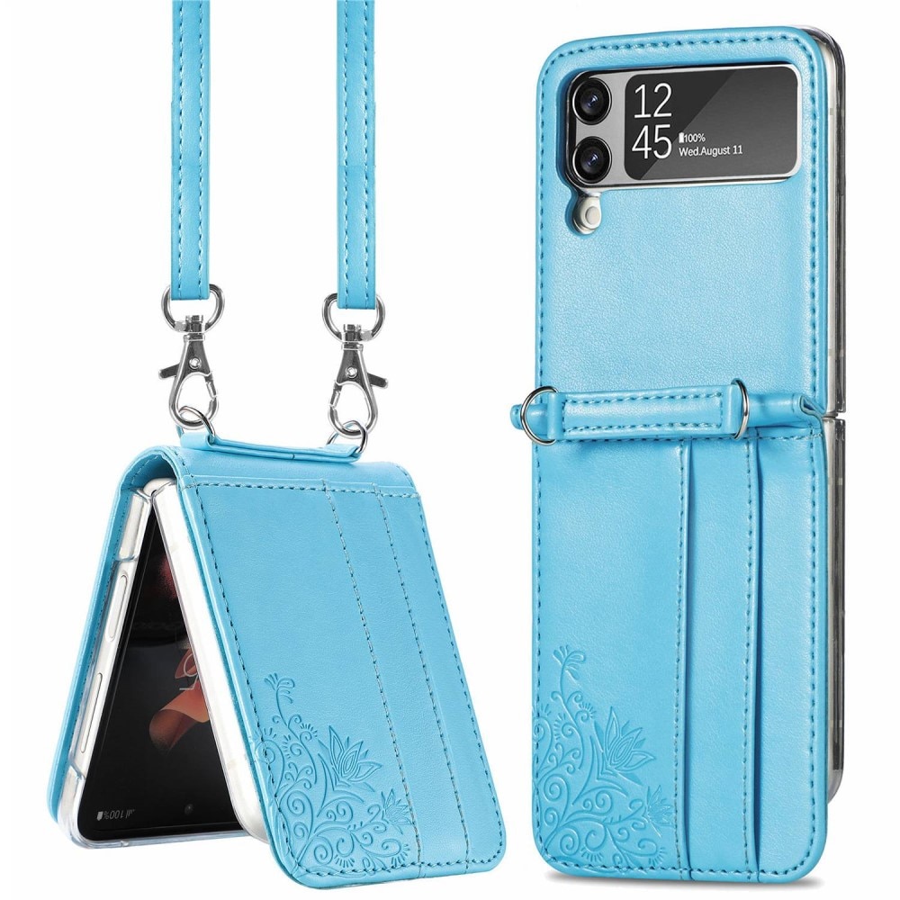 Samsung Galaxy Z Flip 4 Leather Cover Imprinted Butterflies Blue