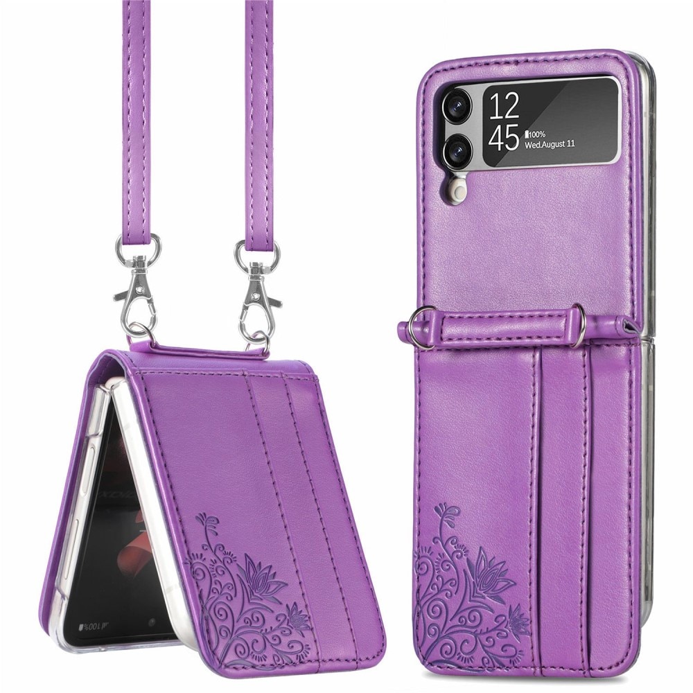 Samsung Galaxy Z Flip 4 Leather Cover Imprinted Butterflies Purple