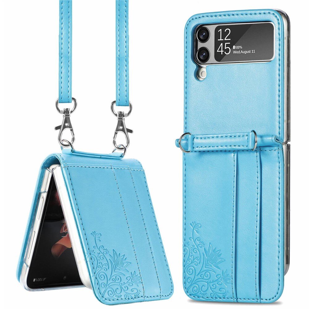 Samsung Galaxy Z Flip 3 Leather Cover Imprinted Butterflies Blue