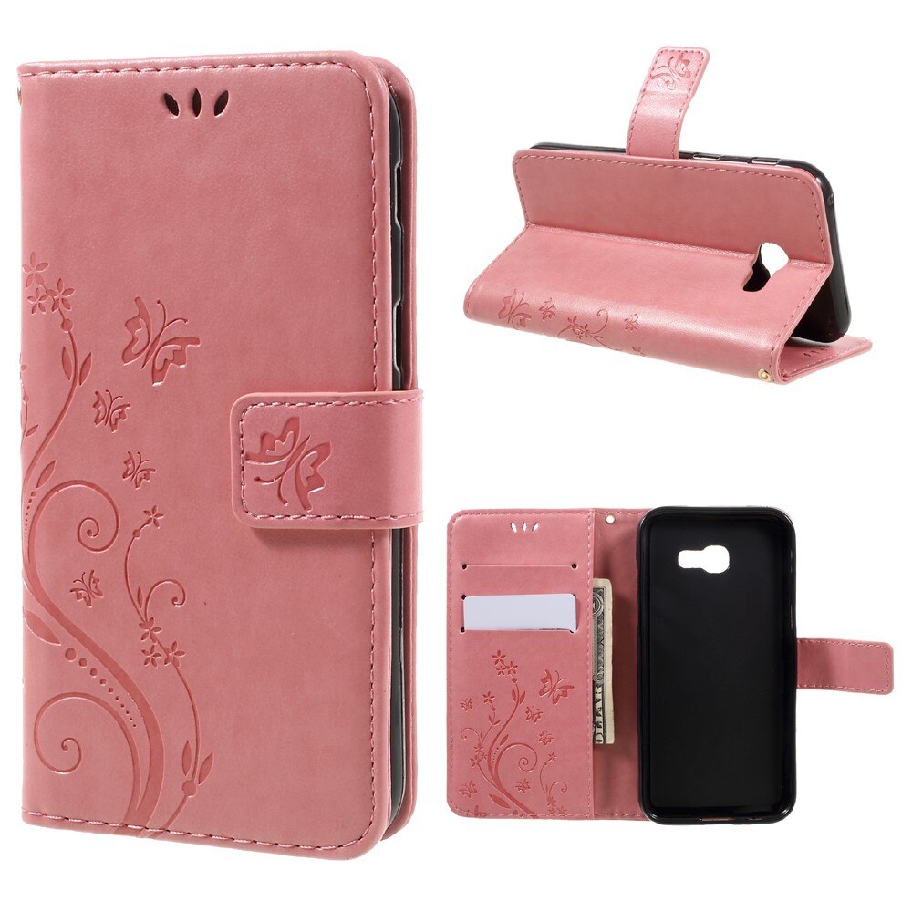 Samsung Galaxy A5 2017 Leather Cover Imprinted Butterflies Pink