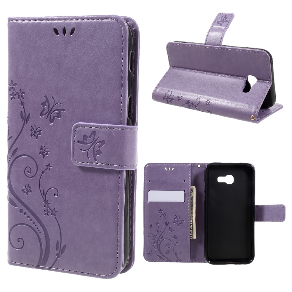 Samsung Galaxy A5 2017 Leather Cover Imprinted Butterflies Purple