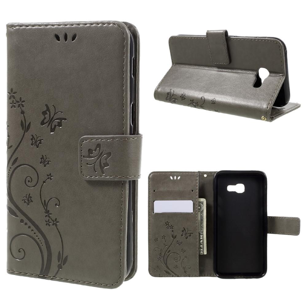 Samsung Galaxy A3 2017 Leather Cover Imprinted Butterflies Grey