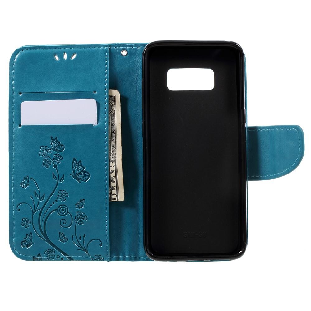Samsung Galaxy S8 Leather Cover Imprinted Butterflies Blue