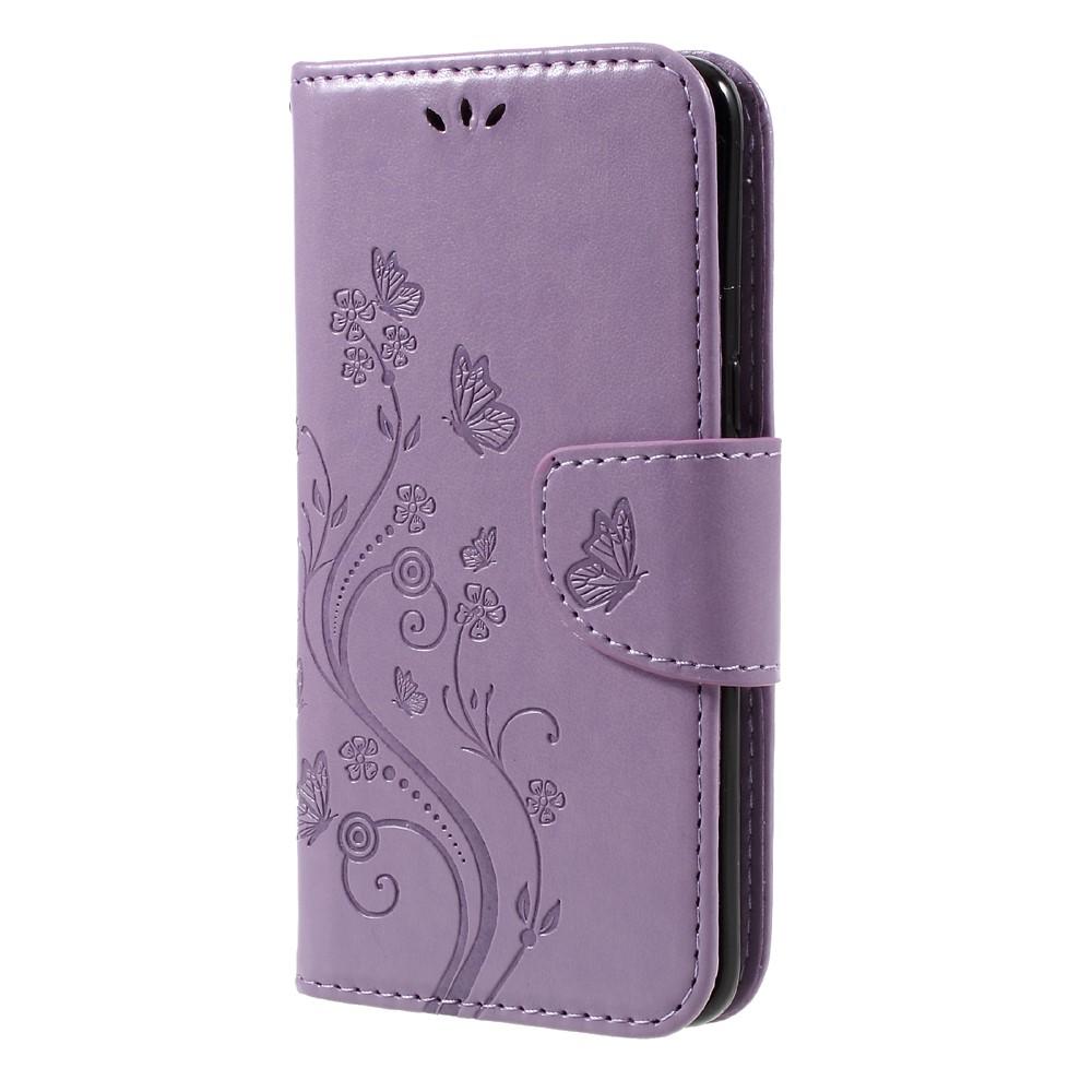 Samsung Galaxy S8 Leather Cover Imprinted Butterflies Purple