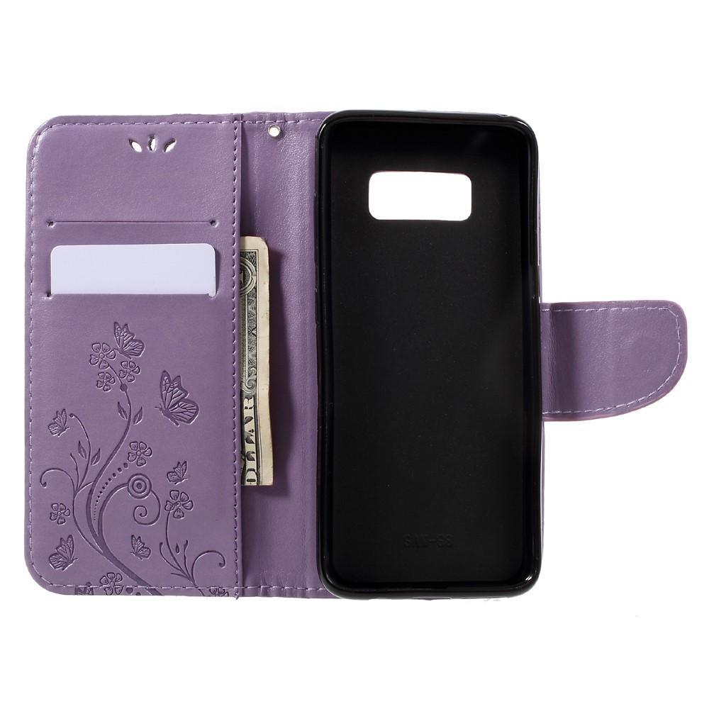 Samsung Galaxy S8 Leather Cover Imprinted Butterflies Purple