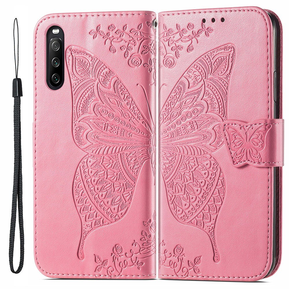 Sony Xperia 10 III Leather Cover Imprinted Butterflies Pink