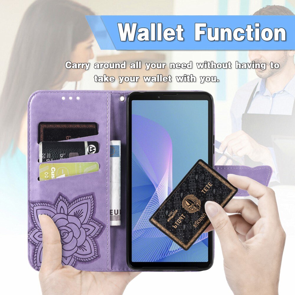 Sony Xperia 10 III Leather Cover Imprinted Butterflies Purple