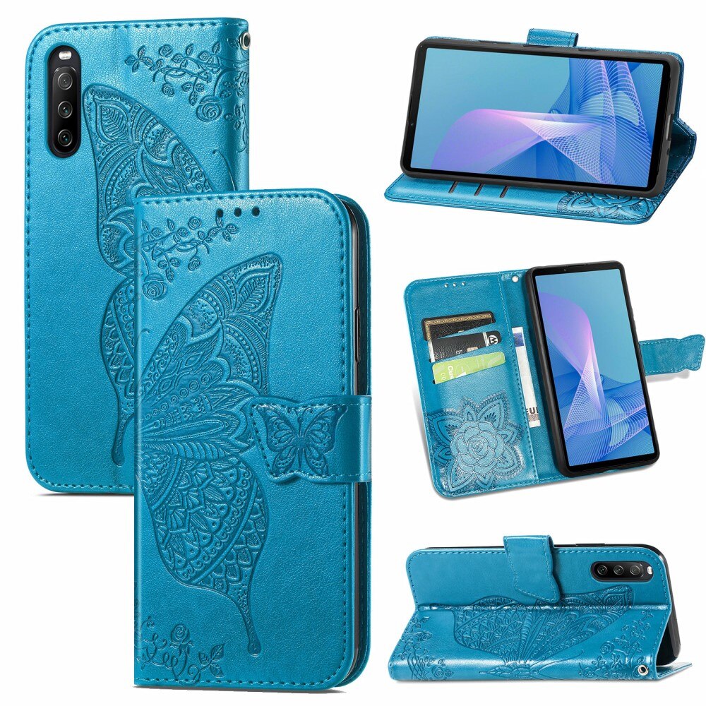 Sony Xperia 10 III Leather Cover Imprinted Butterflies Blue