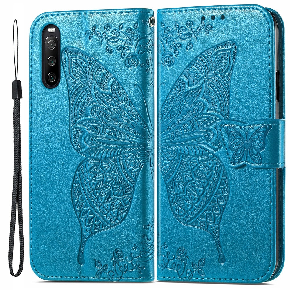 Sony Xperia 10 III Leather Cover Imprinted Butterflies Blue