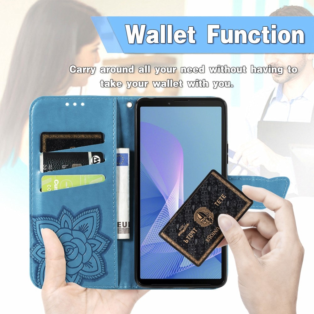 Sony Xperia 10 III Leather Cover Imprinted Butterflies Blue