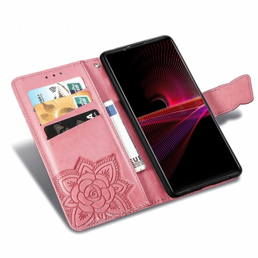 Sony Xperia 1 III Leather Cover Imprinted Butterflies Pink