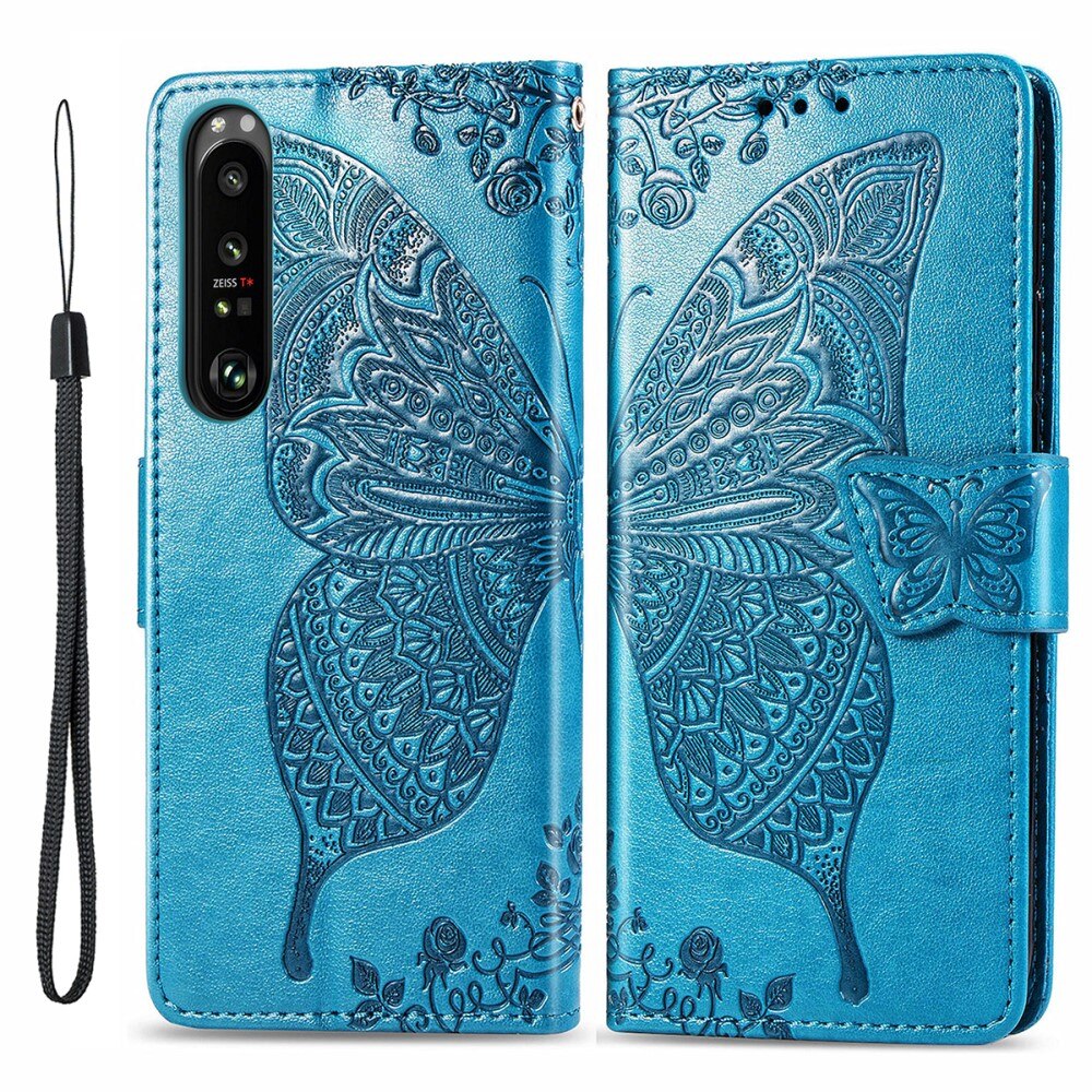 Sony Xperia 1 III Leather Cover Imprinted Butterflies Blue