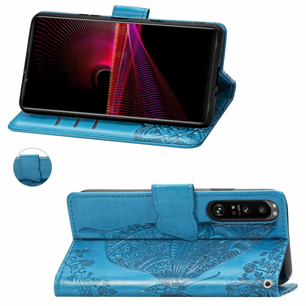 Sony Xperia 1 III Leather Cover Imprinted Butterflies Blue