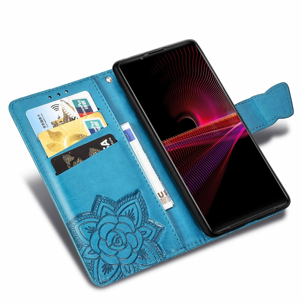 Sony Xperia 1 III Leather Cover Imprinted Butterflies Blue