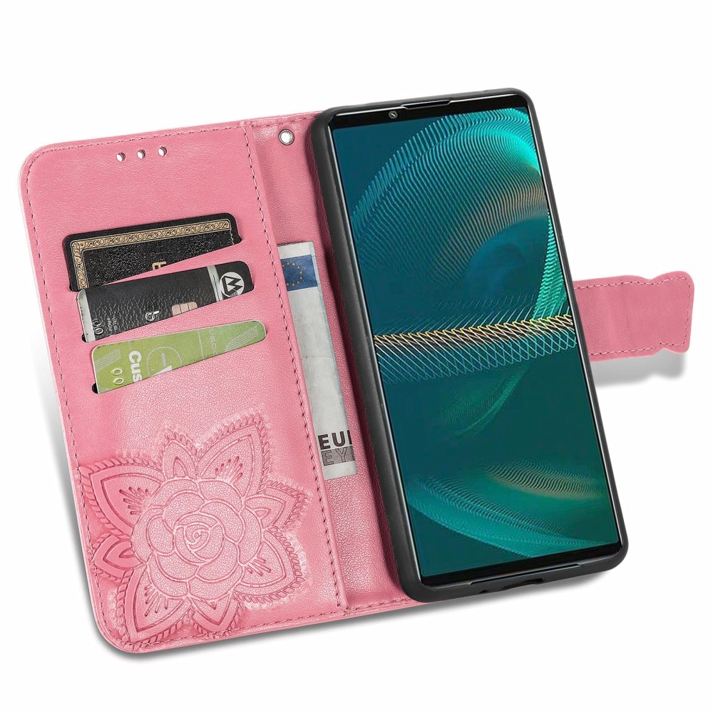 Sony Xperia 5 III Leather Cover Imprinted Butterflies Pink