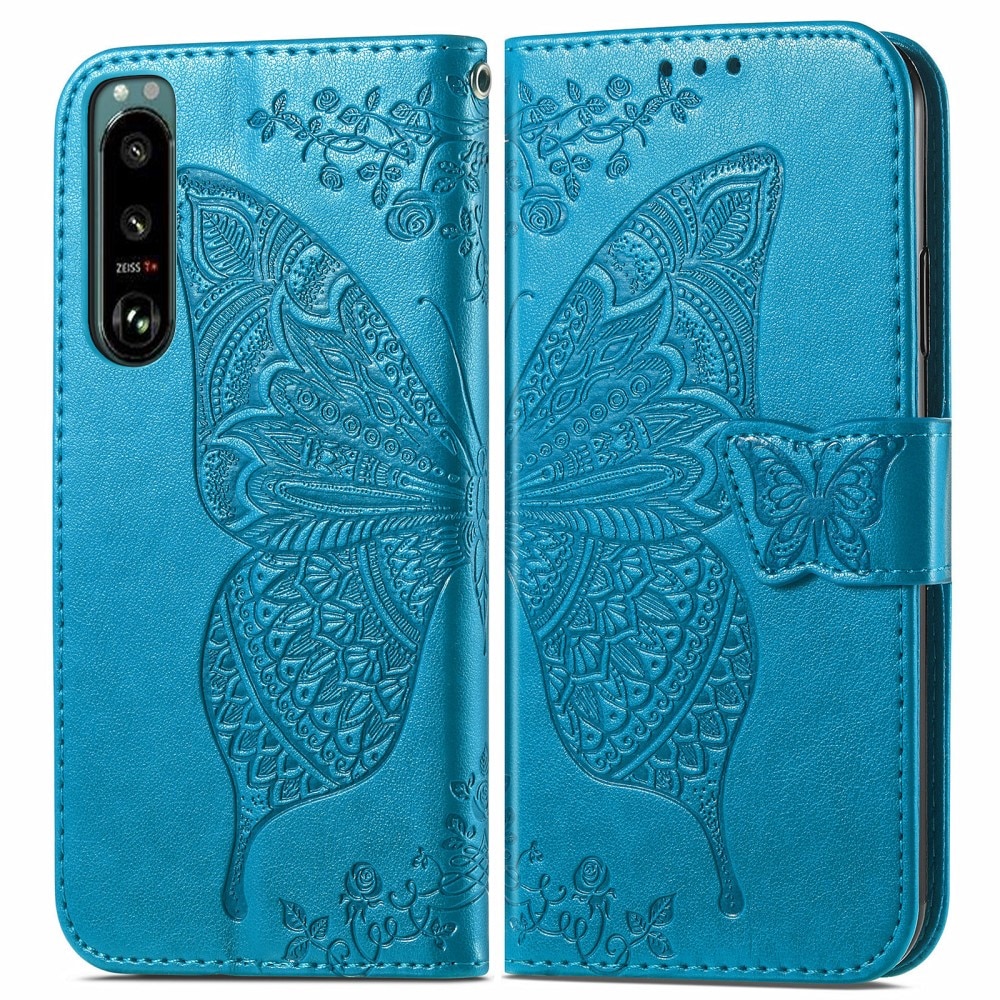 Sony Xperia 5 III Leather Cover Imprinted Butterflies Blue