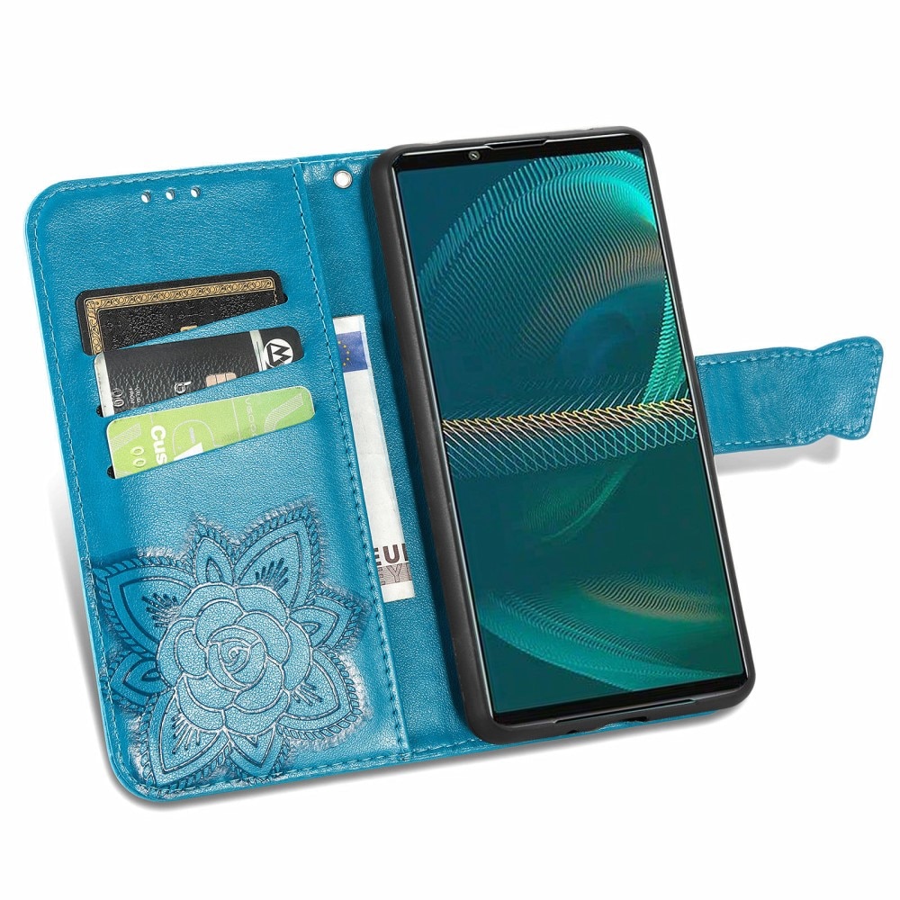 Sony Xperia 5 III Leather Cover Imprinted Butterflies Blue