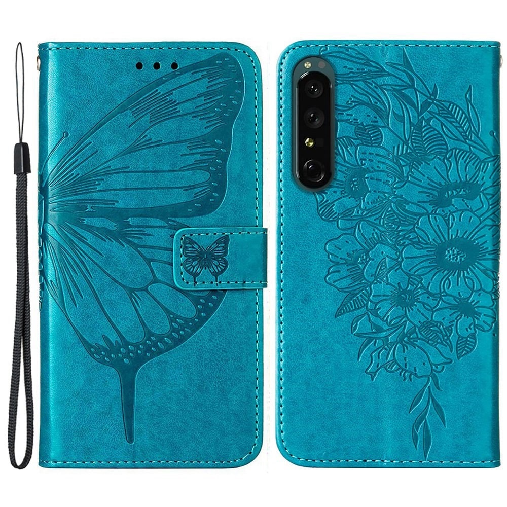 Sony Xperia 1 IV Leather Cover Imprinted Butterflies Blue