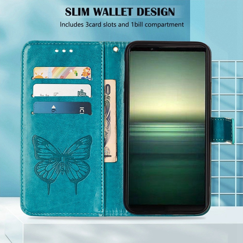 Sony Xperia 1 IV Leather Cover Imprinted Butterflies Blue