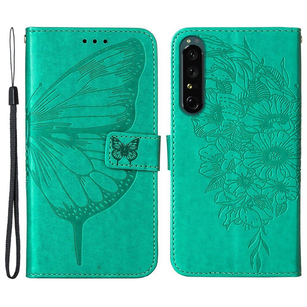 Sony Xperia 1 IV Leather Cover Imprinted Butterflies Green