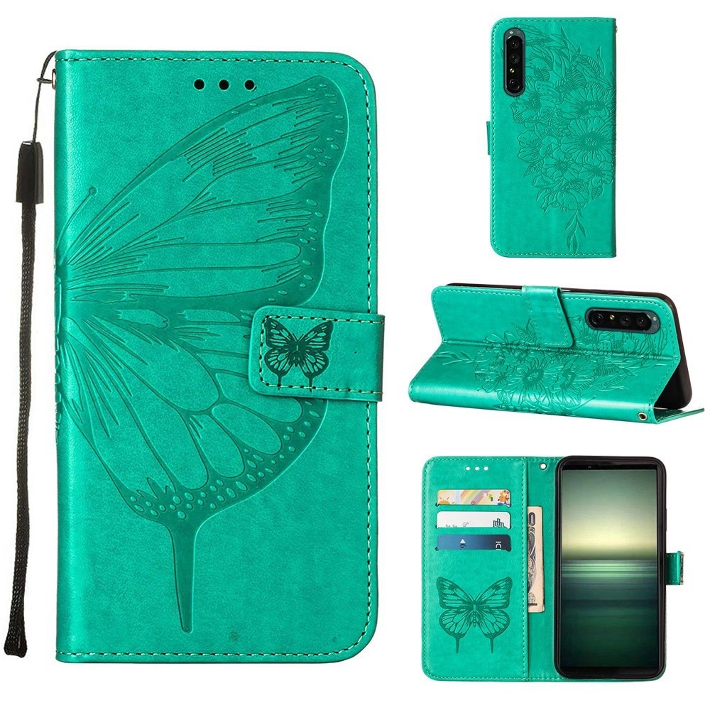 Sony Xperia 1 IV Leather Cover Imprinted Butterflies Green