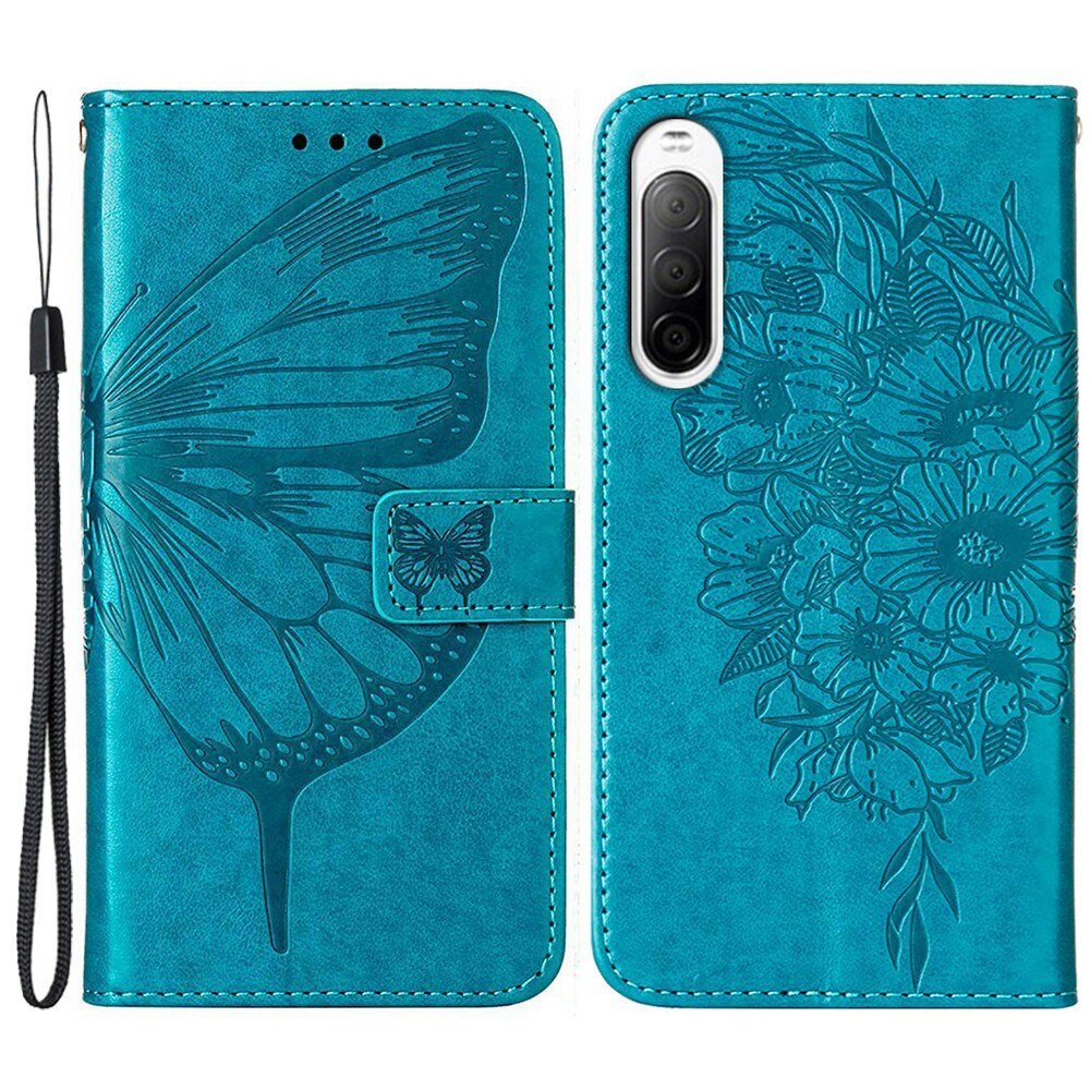 Sony Xperia 10 IV Leather Cover Imprinted Butterflies Blue