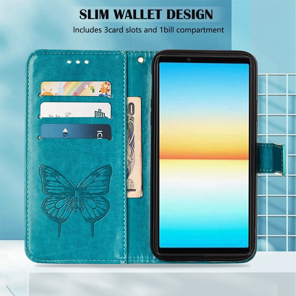 Sony Xperia 10 IV Leather Cover Imprinted Butterflies Blue