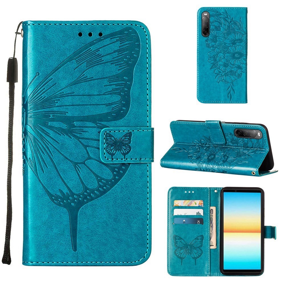 Sony Xperia 10 IV Leather Cover Imprinted Butterflies Blue