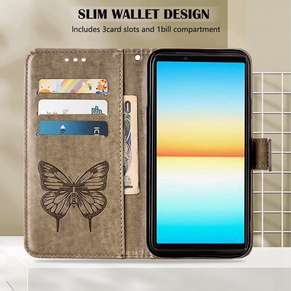 Sony Xperia 10 IV Leather Cover Imprinted Butterflies Grey