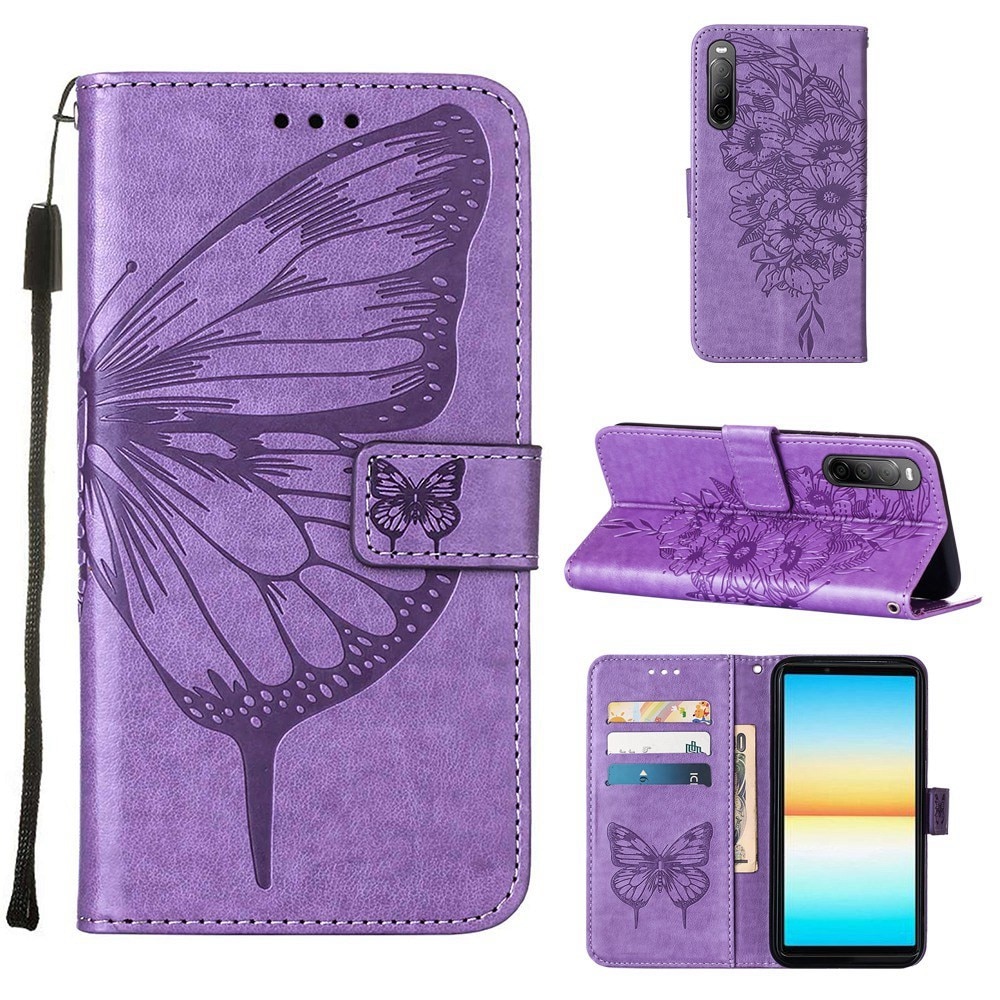 Sony Xperia 10 IV Leather Cover Imprinted Butterflies Purple