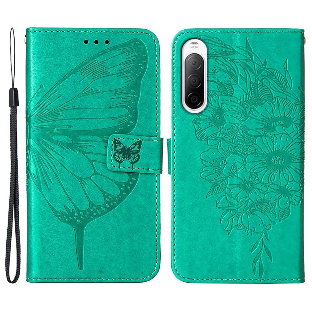 Sony Xperia 10 IV Leather Cover Imprinted Butterflies Green