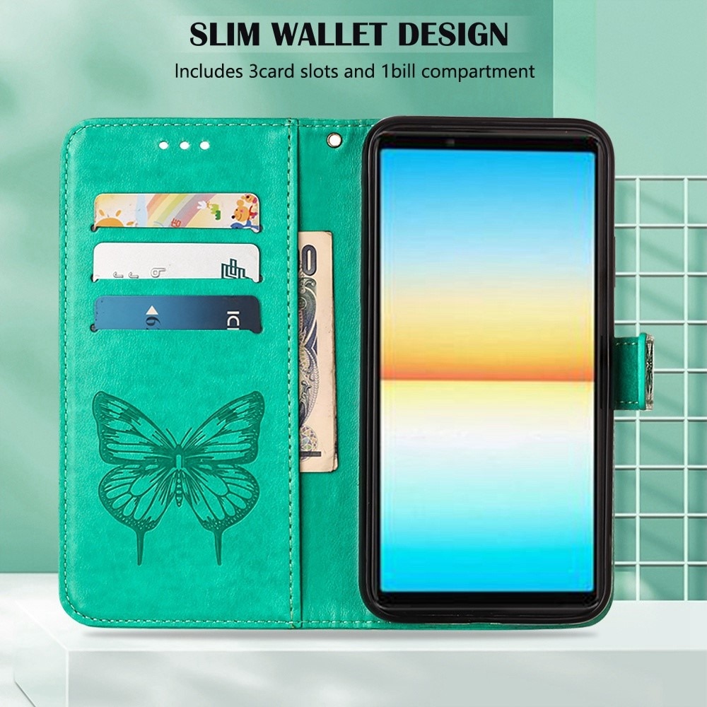 Sony Xperia 10 IV Leather Cover Imprinted Butterflies Green