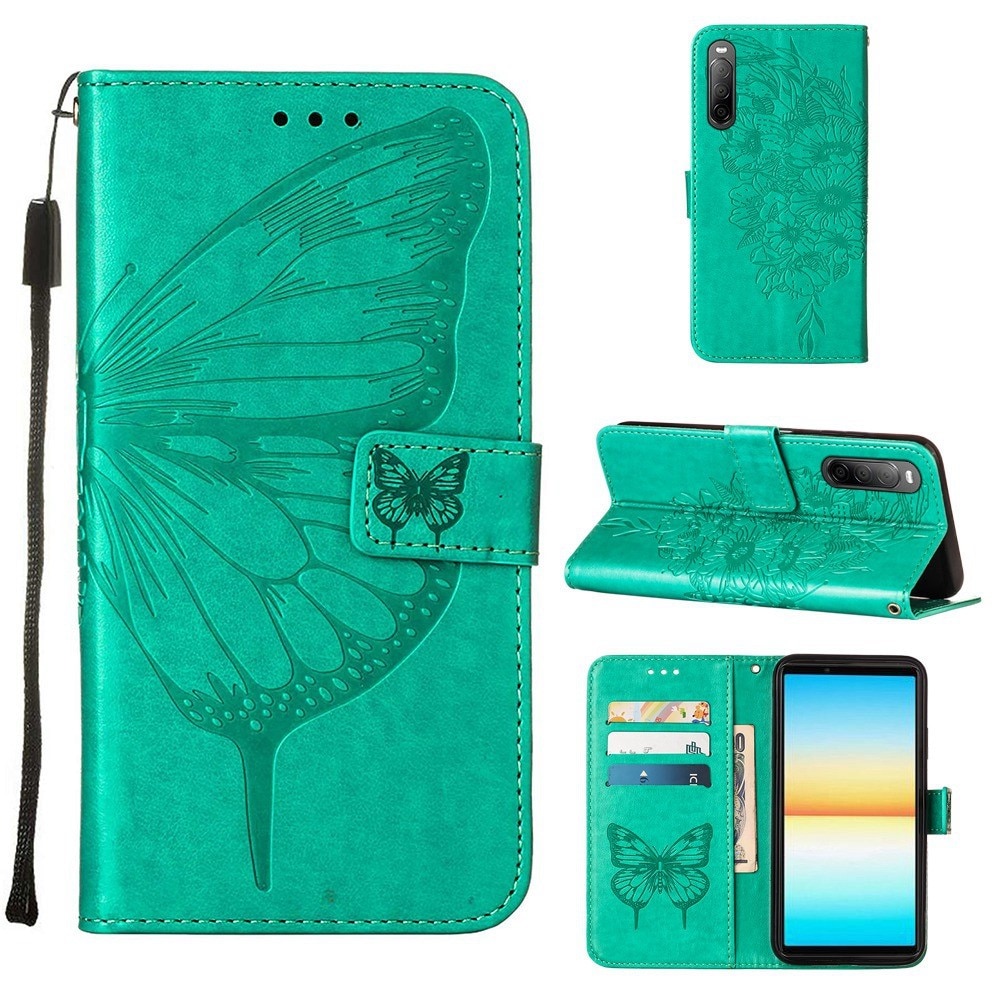 Sony Xperia 10 IV Leather Cover Imprinted Butterflies Green
