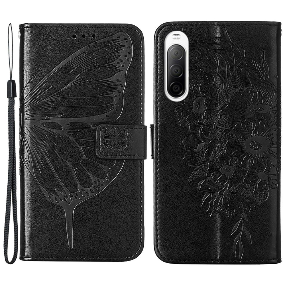 Sony Xperia 10 IV Leather Cover Imprinted Butterflies Black