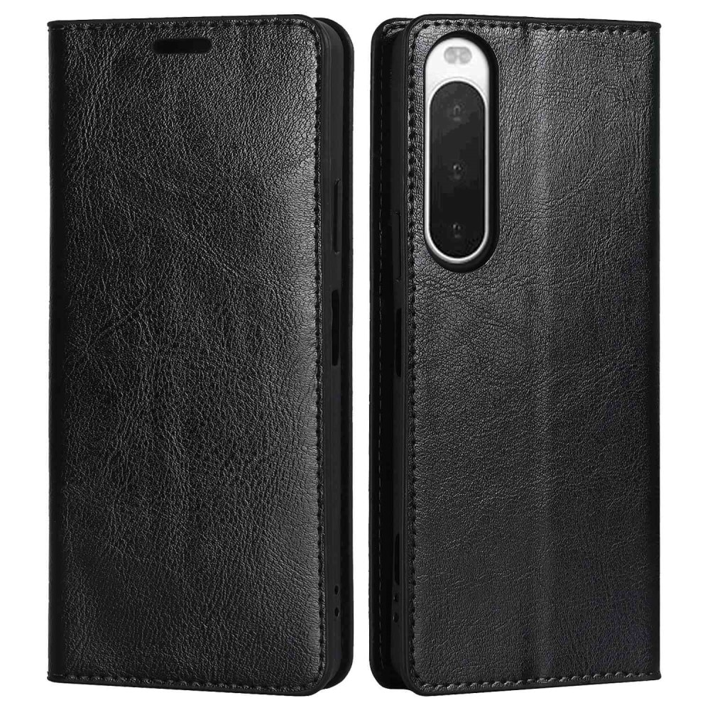 Sony Xperia 10 IV Genuine Leather Wallet Case Black