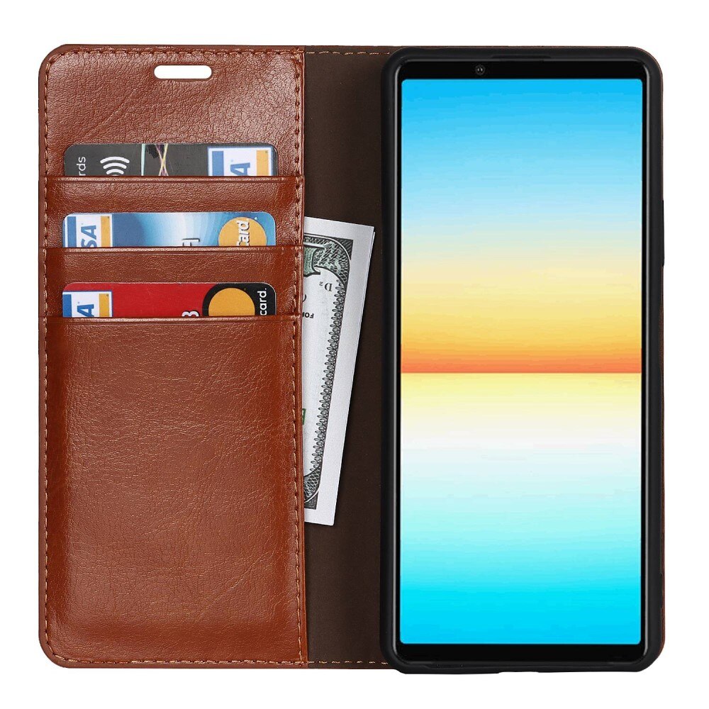 Sony Xperia 10 IV Genuine Leather Wallet Case Brown