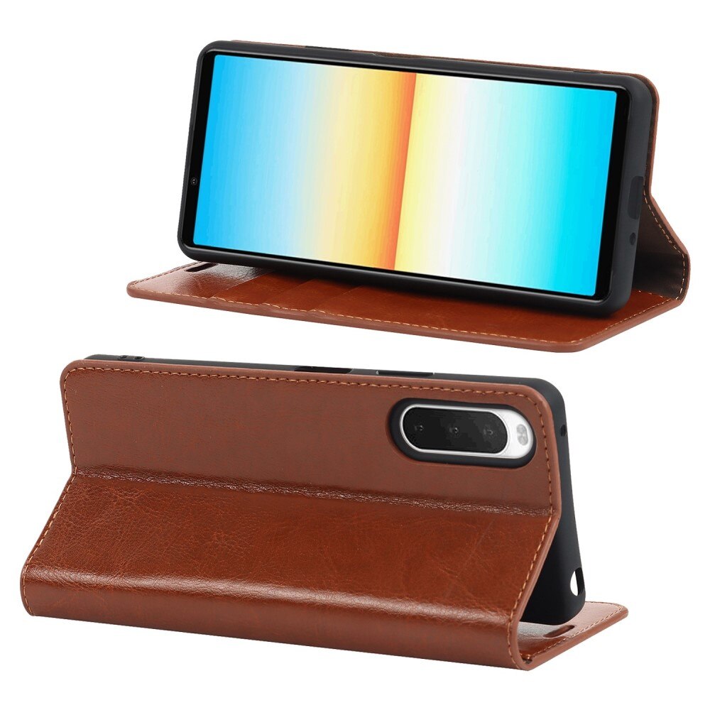 Sony Xperia 10 IV Genuine Leather Wallet Case Brown