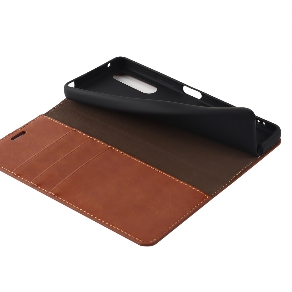 Sony Xperia 10 IV Genuine Leather Wallet Case Brown