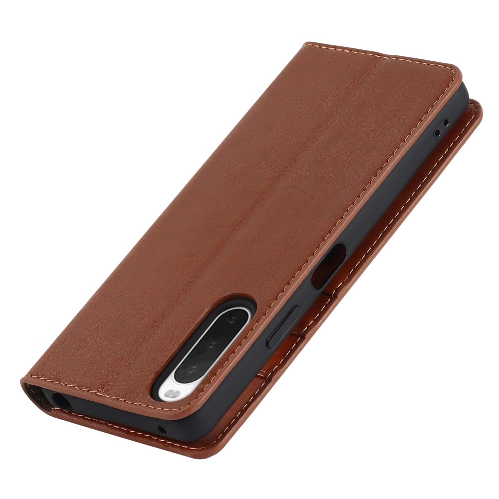 Sony Xperia 10 IV Genuine Leather Wallet Case Brown