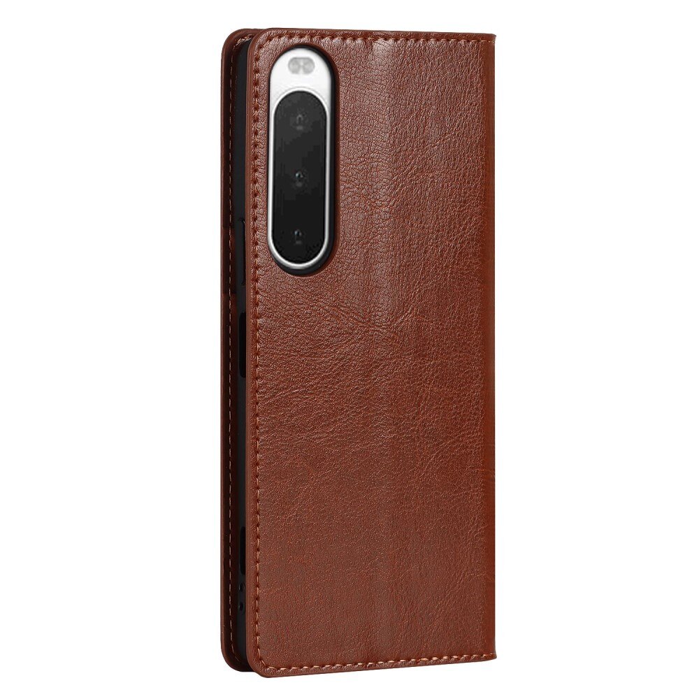 Sony Xperia 10 IV Genuine Leather Wallet Case Brown