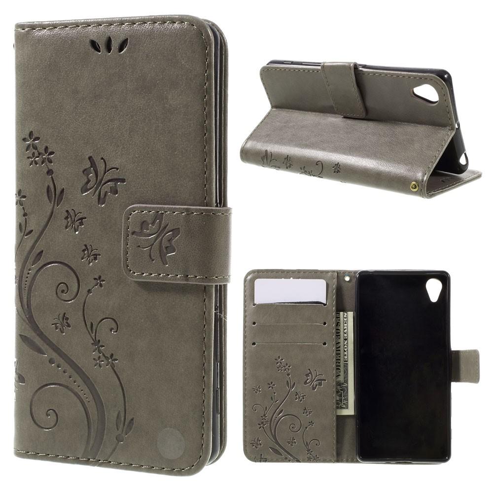 Sony Xperia X Leather Cover Imprinted Butterflies Grey