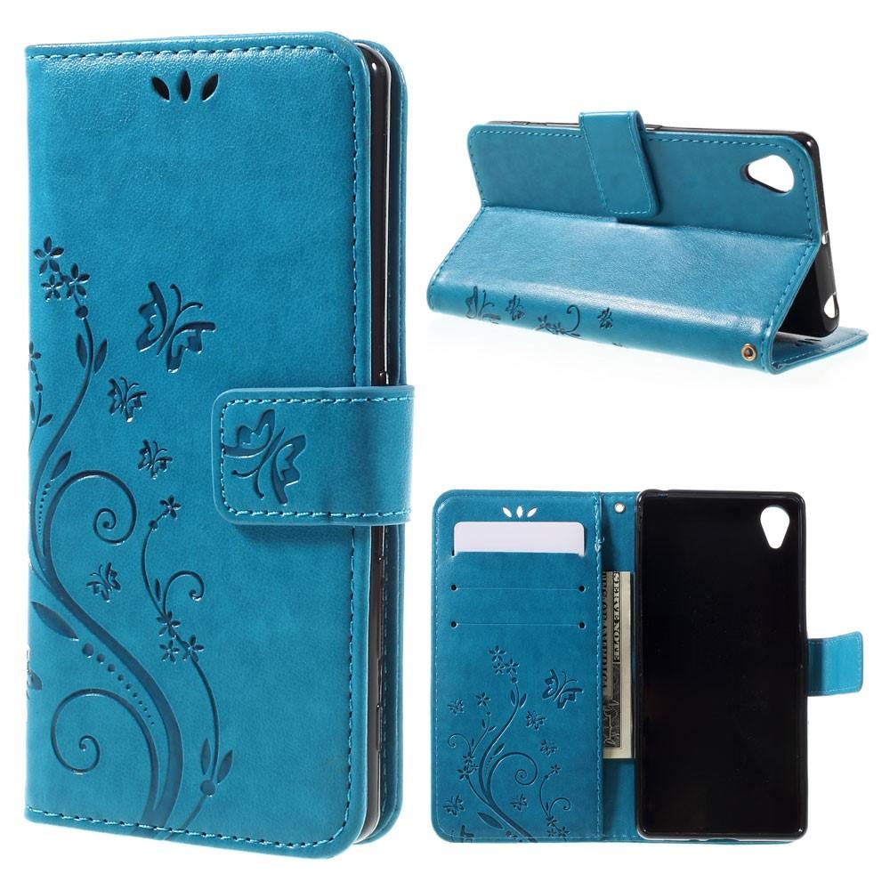 Sony Xperia X Leather Cover Imprinted Butterflies Blue