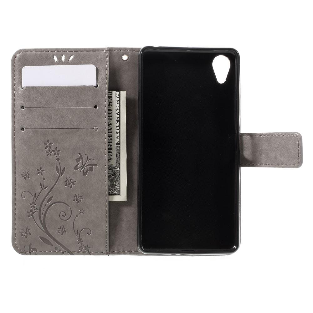 Sony Xperia X Performance Leather Cover Imprinted Butterflies Grey