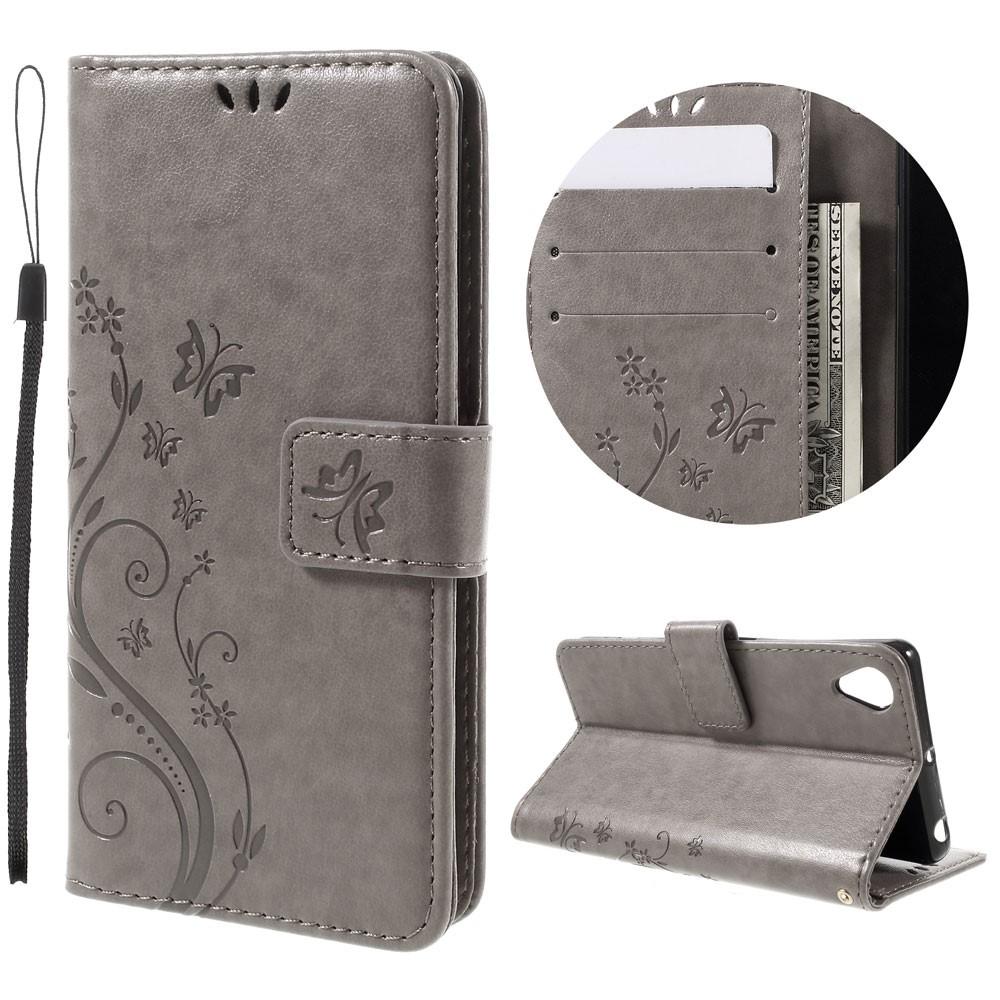 Sony Xperia X Performance Leather Cover Imprinted Butterflies Grey