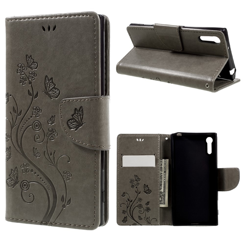 Sony Xperia XZ/XZs Leather Cover Imprinted Butterflies Grey