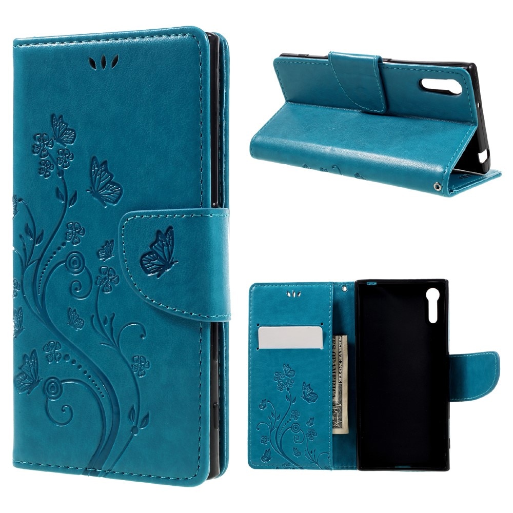 Sony Xperia XZ/XZs Leather Cover Imprinted Butterflies Blue