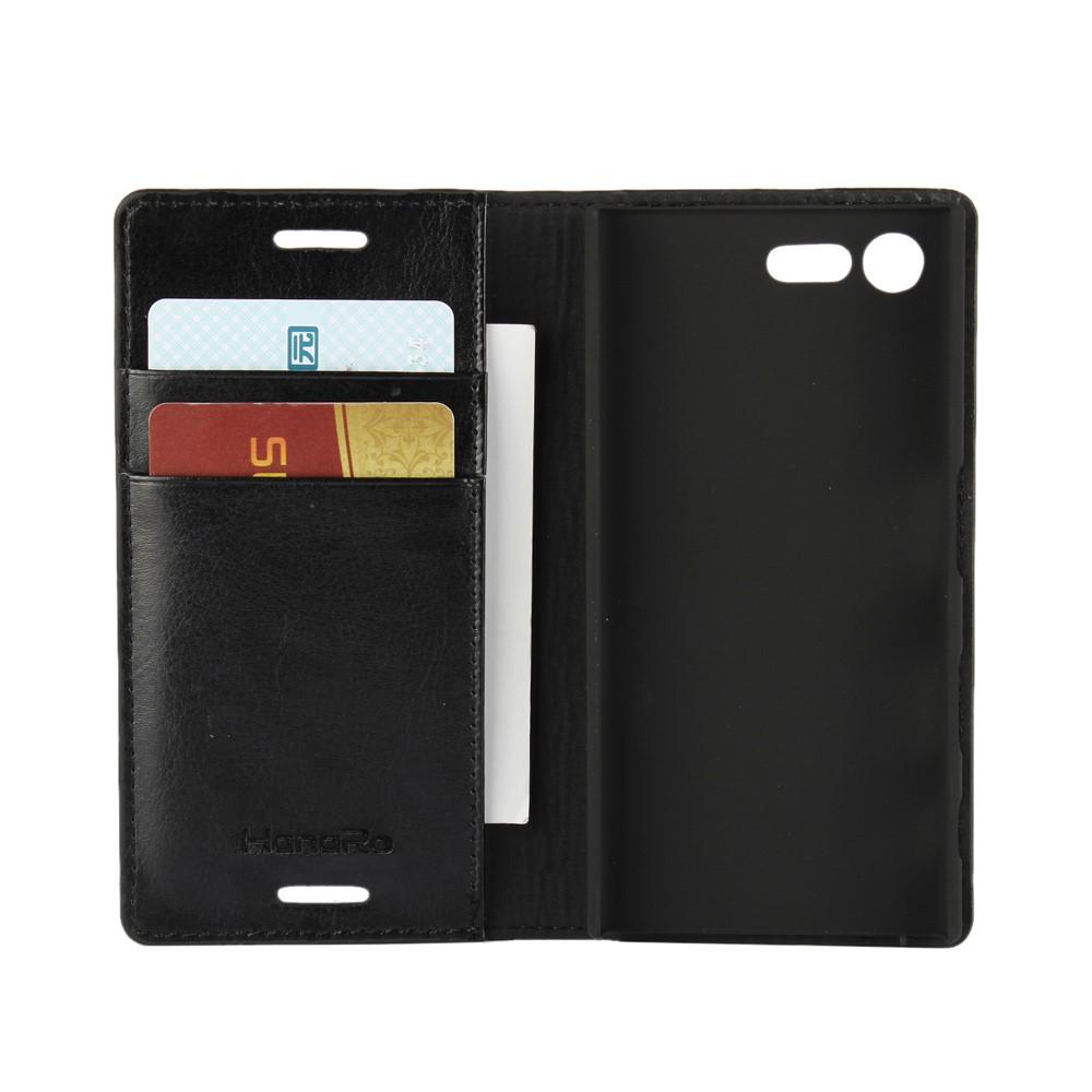Sony Xperia X Compact Genuine Leather Wallet Case Black